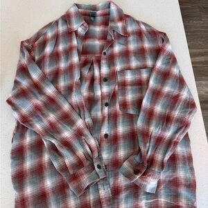 Wild fable button down soft flannel plaid red blue and white oversized